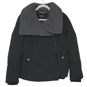 NWT Andrew Marc Valencia Black Faux Shearling Lined Puffer Jacket Coat M Modern